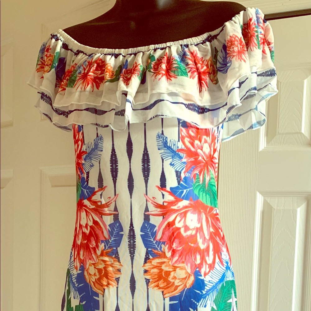 Floral Bodycon, Off The Shoulder Dress with Ruffle